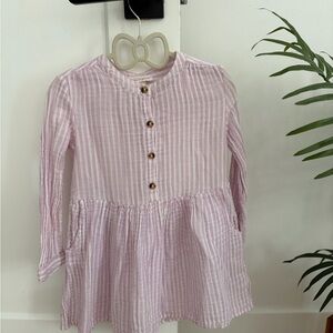 Cat & Jack Pink and White Striped Long-Sleeve Button Dress Top